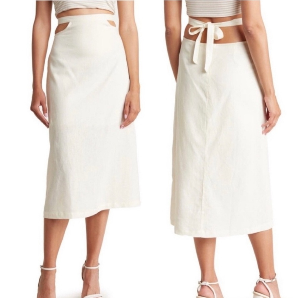 NWT WeWoreWhat XS/S Cut Out Midi Linen Blend Skirt